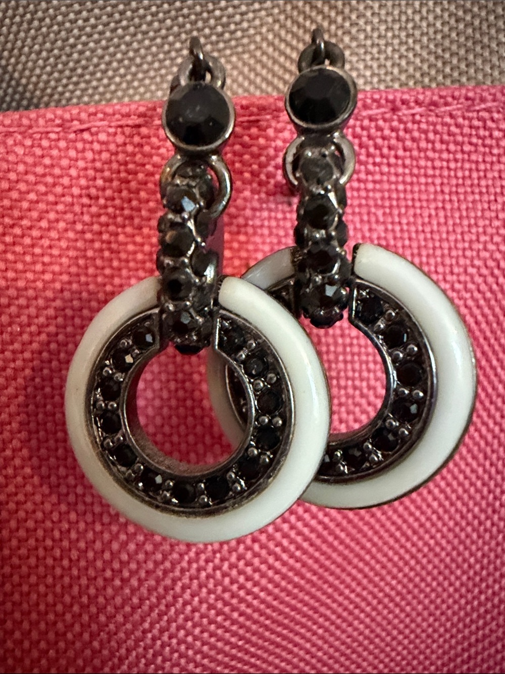 Givenchy White and Black Crystal Hoop Pendant Earrings